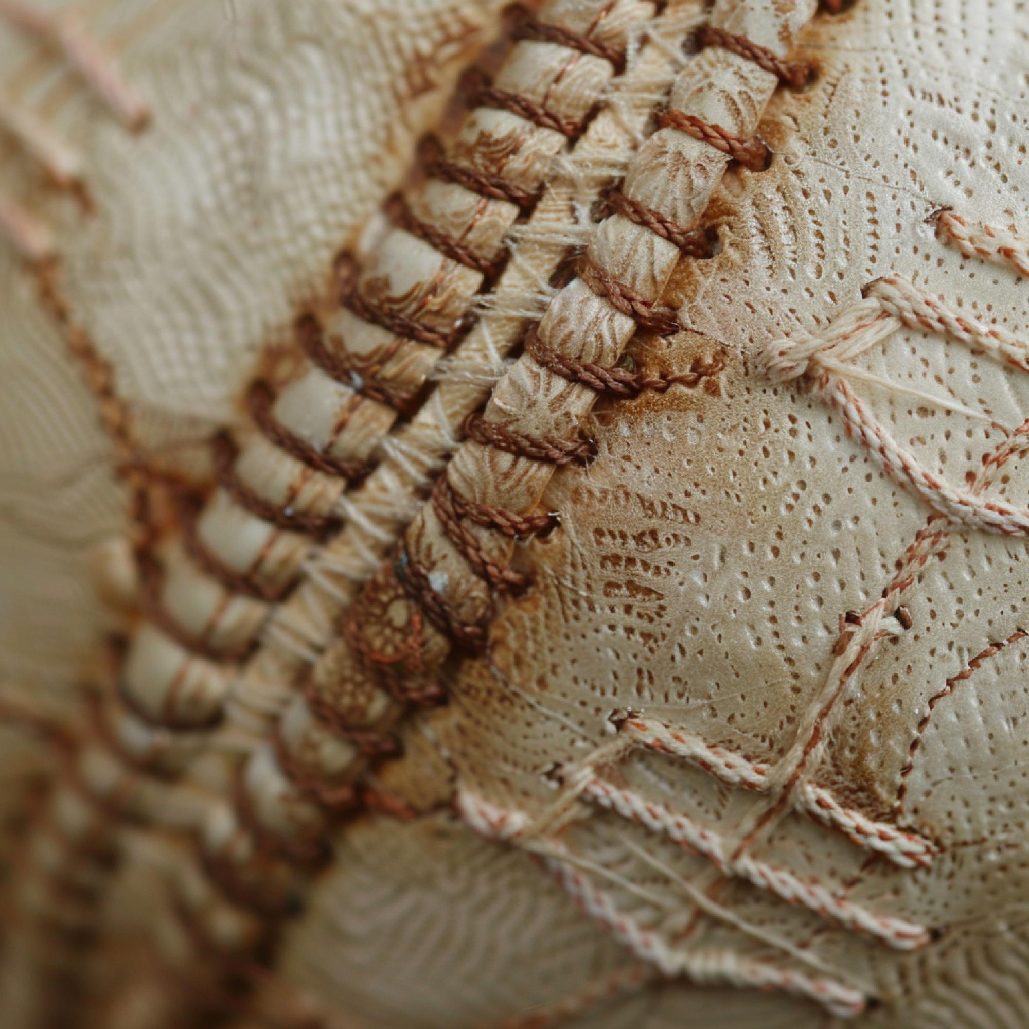 Ricamo astratto su lino beige